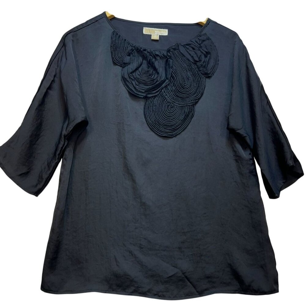 Michael Kors Women's 3/4 Sleeve Cocktail Blouse Lightweight Size M Black Flower